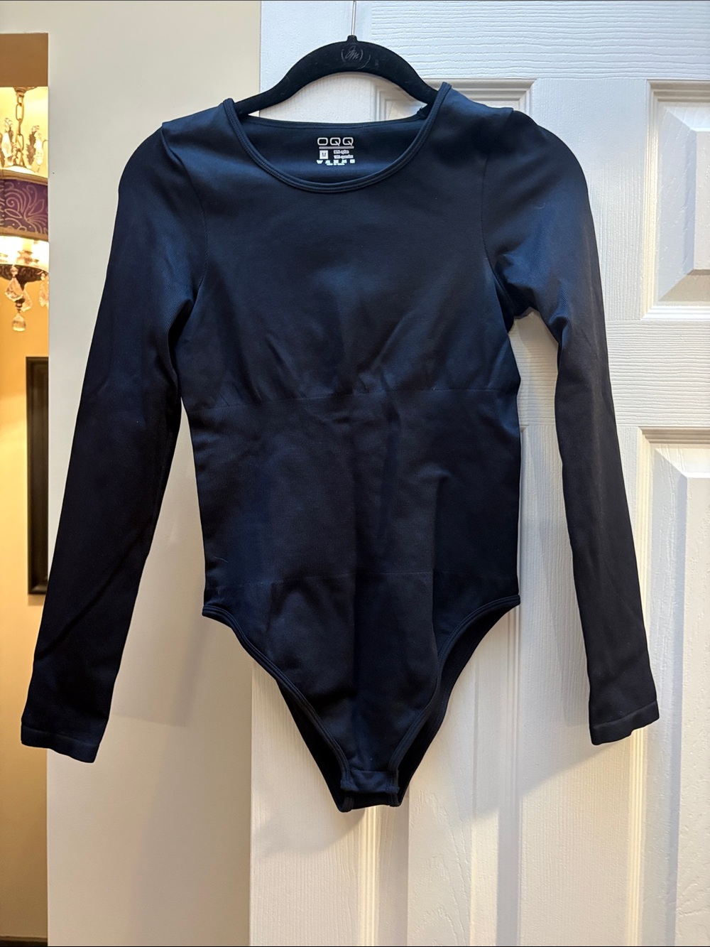 OQQ bodysuit Women's Long-Sleeve Black Bodysuit - compression snap gusset